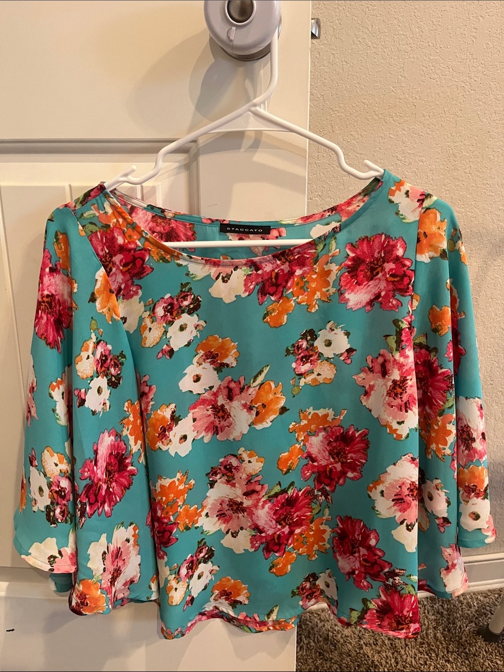 Staccato Teal Floral Flutter Sleeve Tunic